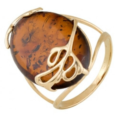 Кольцо классическое из золота с янтарём