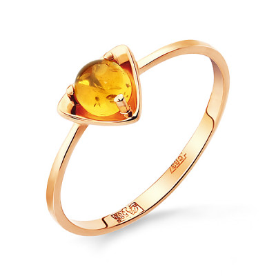 Кольцо классическое из золота с янтарём