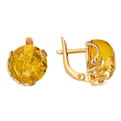 Серьги классические из золота с янтарём