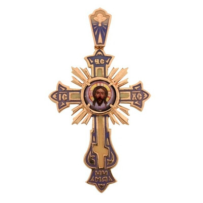 Подвеска крест из золота с финифтью