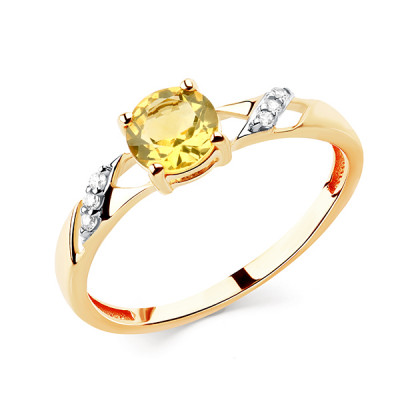 Кольцо классическое из золота с цитрином