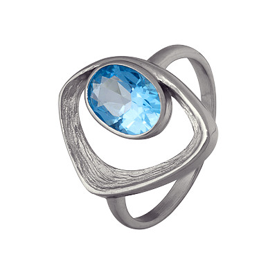 Кольцо классическое из серебра с топаз~ ice blue