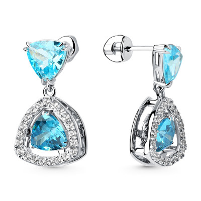 Серьги классические из серебра с фианитом