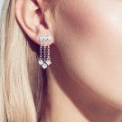 Серьга пуссет одиночный из серебра с фианитом