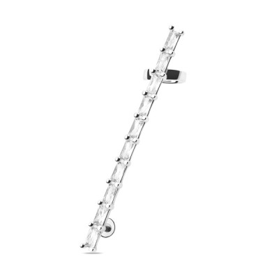 Серьга пуссет одиночный из серебра с фианитом