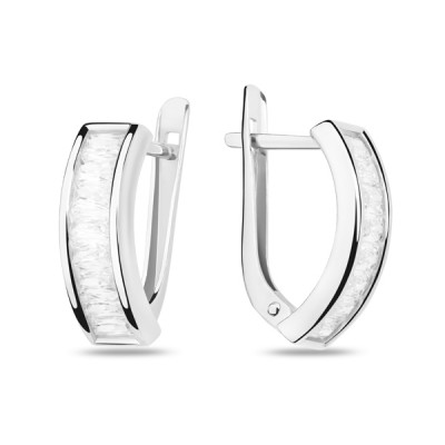 Серьги классические из серебра с фианитом