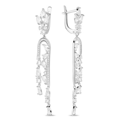Серьги классические из серебра с фианитом