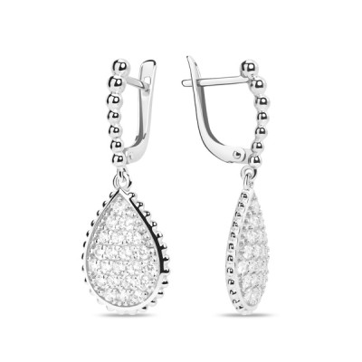 Серьги классические из серебра с фианитом