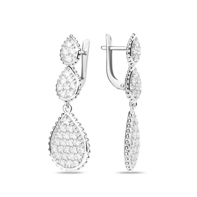 Серьги классические из серебра с фианитом