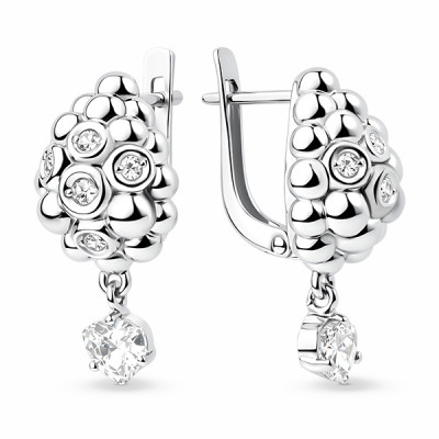 Серьги классические из серебра с фианитом
