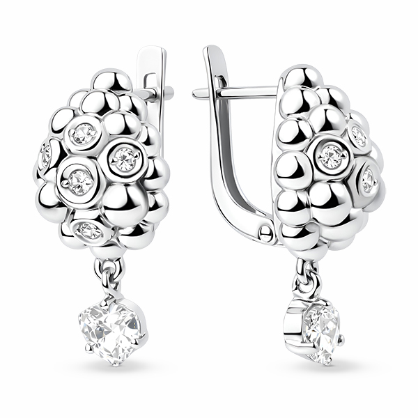 Серьги классические из серебра с фианитом