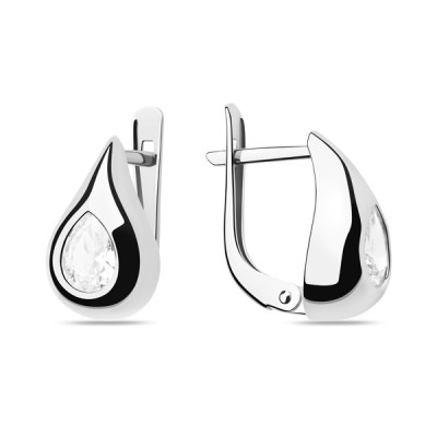Серьги классические из серебра с фианитом