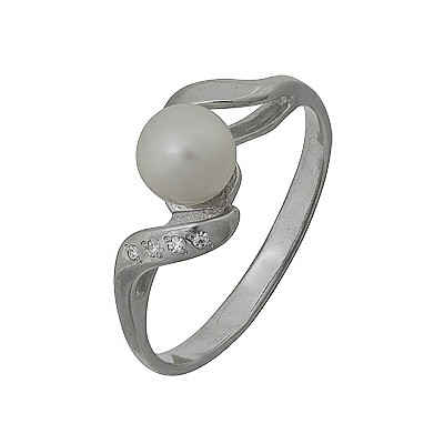 Кольцо классическое из серебра с жемчугом