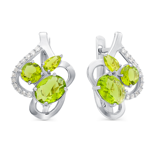 Серьги классические из серебра с фианитами и ювелирными кристаллами