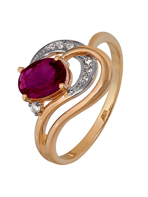 Кольцо классическое из золота c рубином и бриллиантами