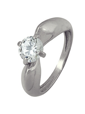 Кольцо классическое из серебра c фианитом  Swarovski