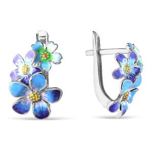 Серьги классические из серебра с эмалью