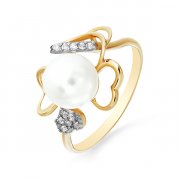 Кольца с жемчугом "Алмаз-Холдинг" Кольцо классическое из золота c жемчугом и фианитами