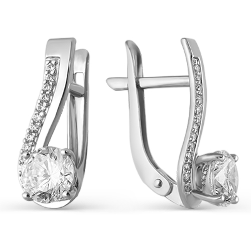 Серьги классические из серебра с фианитами