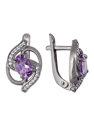 Серьги классические из серебра с аметистами и фианитами