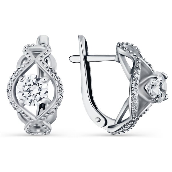 Серьги классические из серебра с фианитами