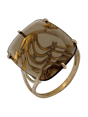 Кольцо классическое из золота c раухтопазом и фианитами
