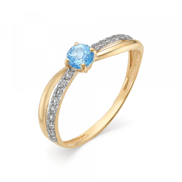 Кольцо классическое из золота с топазом ice blue