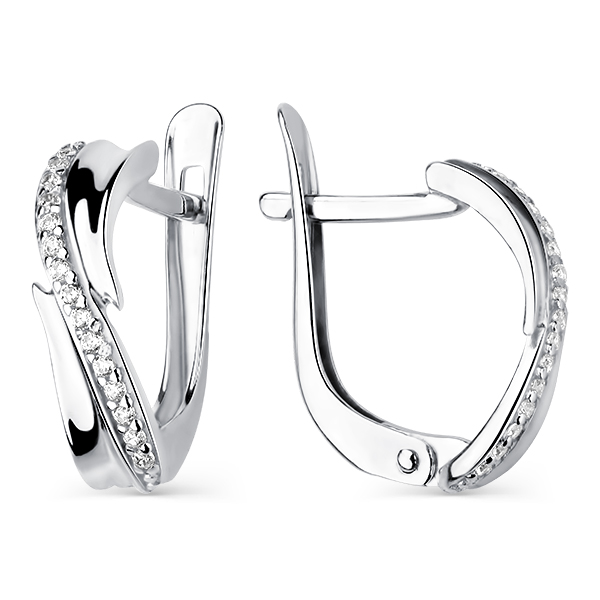 Серьги классические из серебра с фианитом