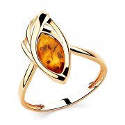 Кольца с цветными камнями Алмаз-Холдинг Кольцо классическое из золота с янтарём