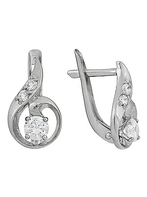Серьги классические из серебра с фианитами