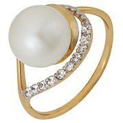 Кольца с жемчугом "Алмаз-Холдинг" Кольцо классическое из золота c жемчугом и фианитами