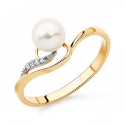 Кольца с жемчугом "Алмаз-Холдинг" Кольцо из золота c жемчугом и фианитами
